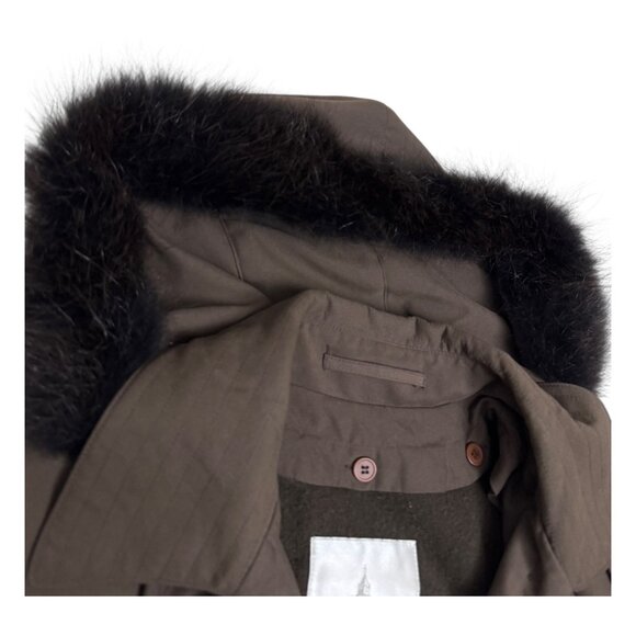 LONDON FOG Vintage 90s Luxury Genuine Fur Hood Long Trench Coat Womens 10 - Picture 6 of 9